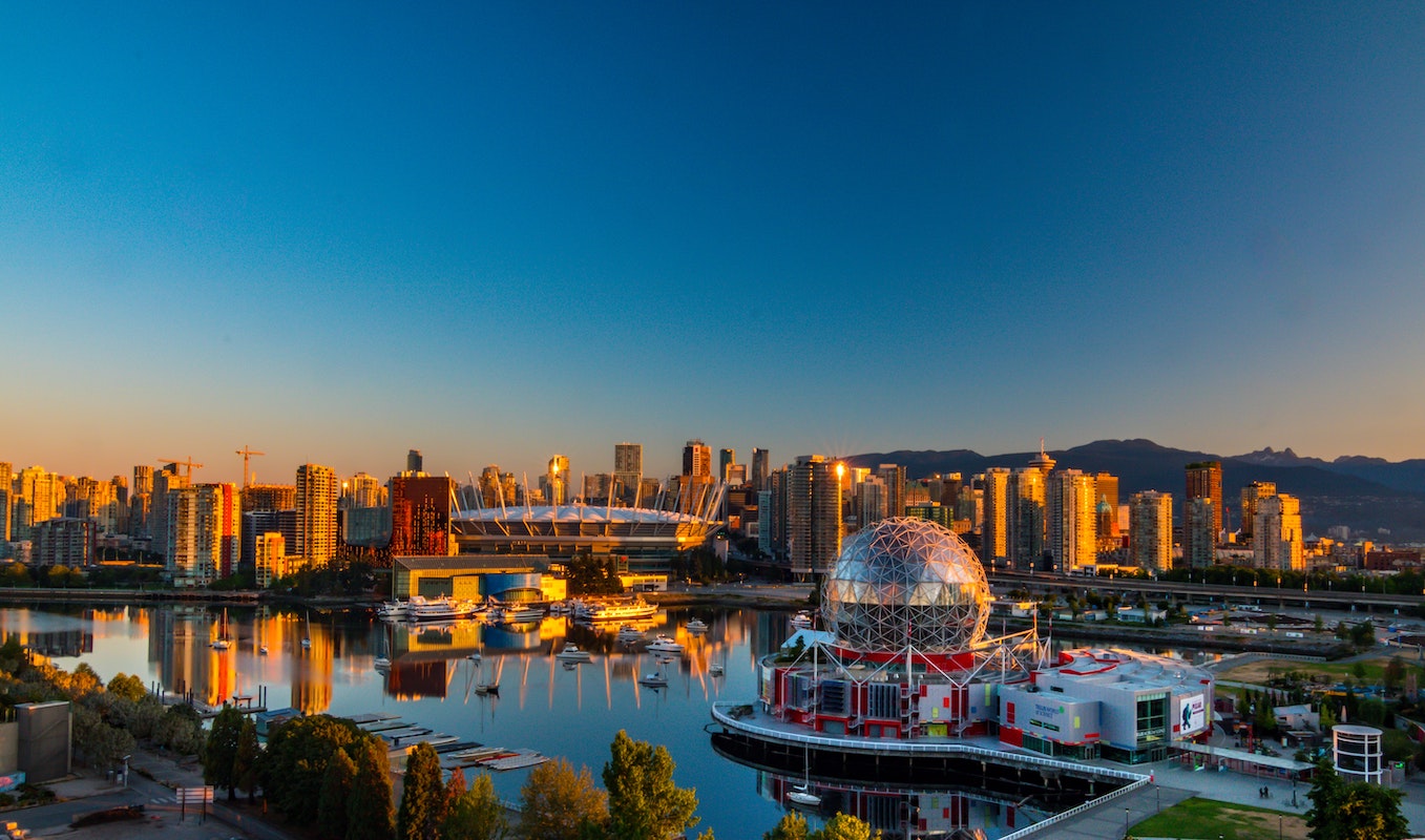 Vancouver skyline at sunset.