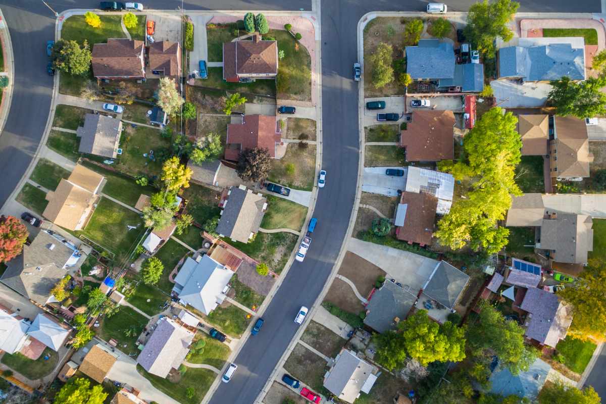 Aerial photo of a residential neighbourhood.